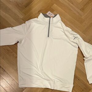 Peter Millar White and Gray Quarter-Zip Pullover
